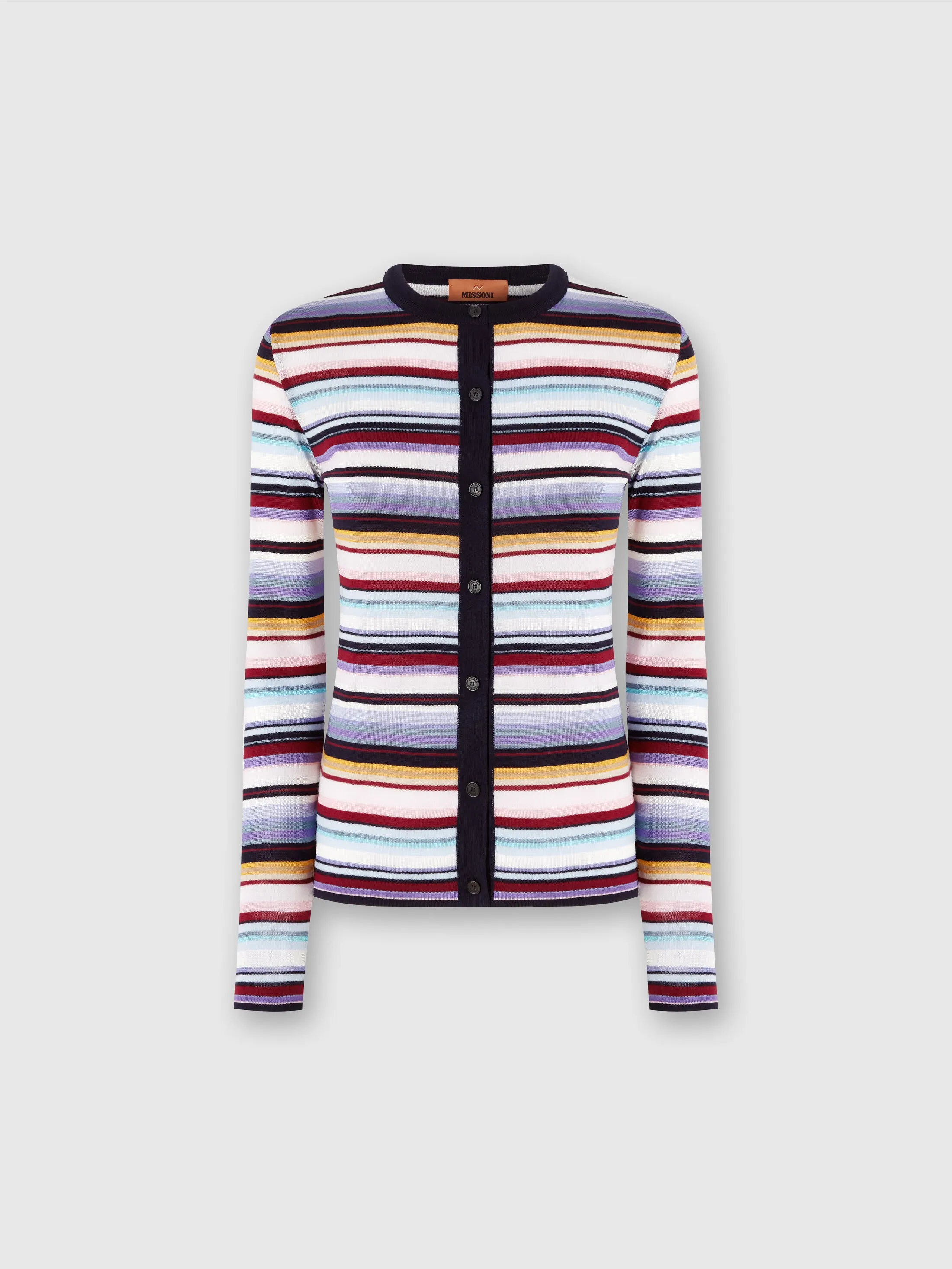 Cardigan in maglia di lana e viscosa rasata a righe