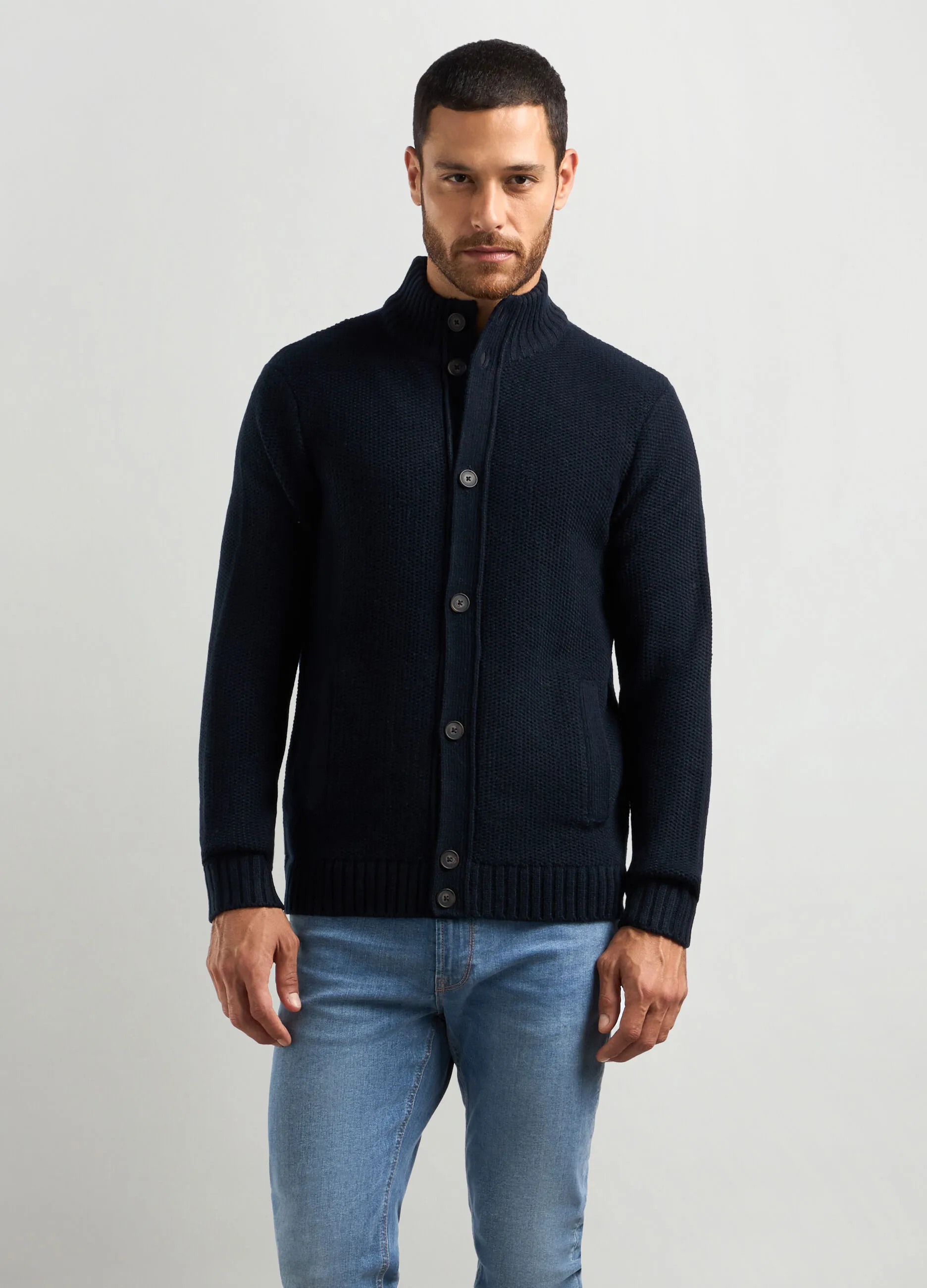 J. HART & BROS  Cardigan collo alto in maglia rasata a rovescio uomo