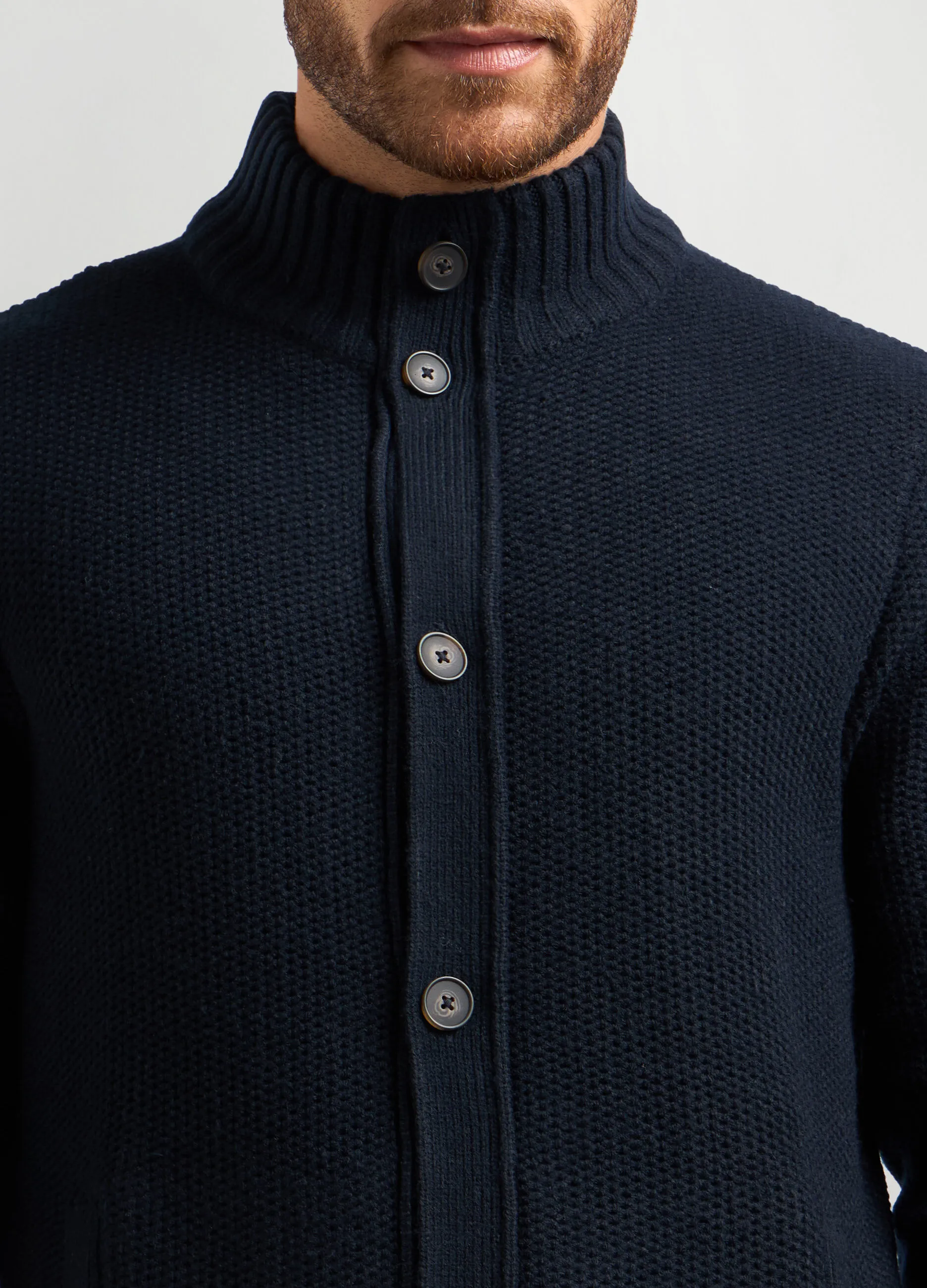 J. HART & BROS  Cardigan collo alto in maglia rasata a rovescio uomo