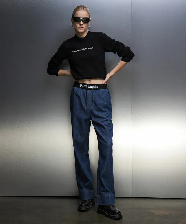 Palm Angels Maglia nera con ricami PWHE051F23KNI002
