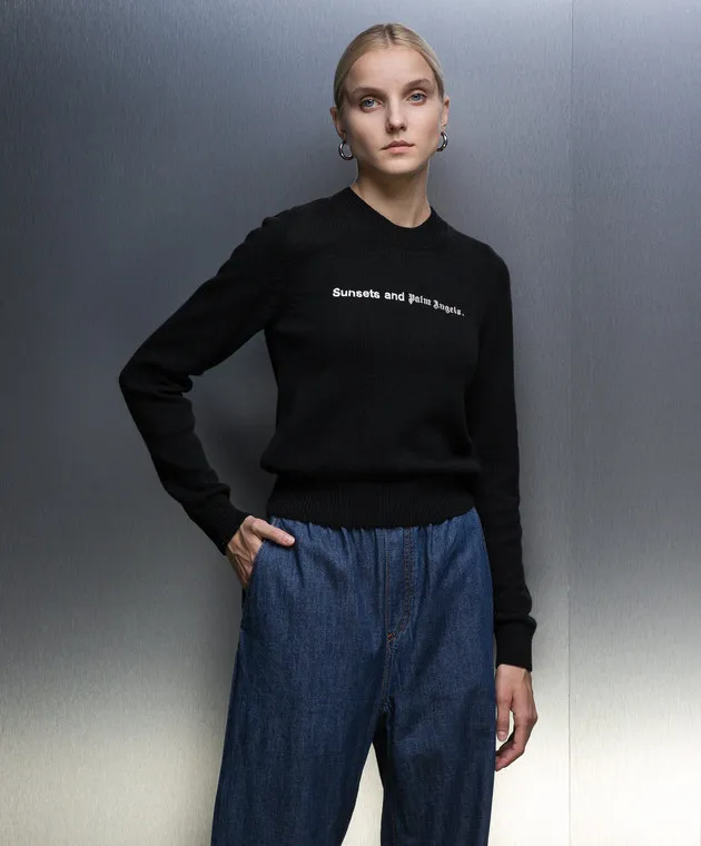 Palm Angels Maglia nera con ricami PWHE051F23KNI002